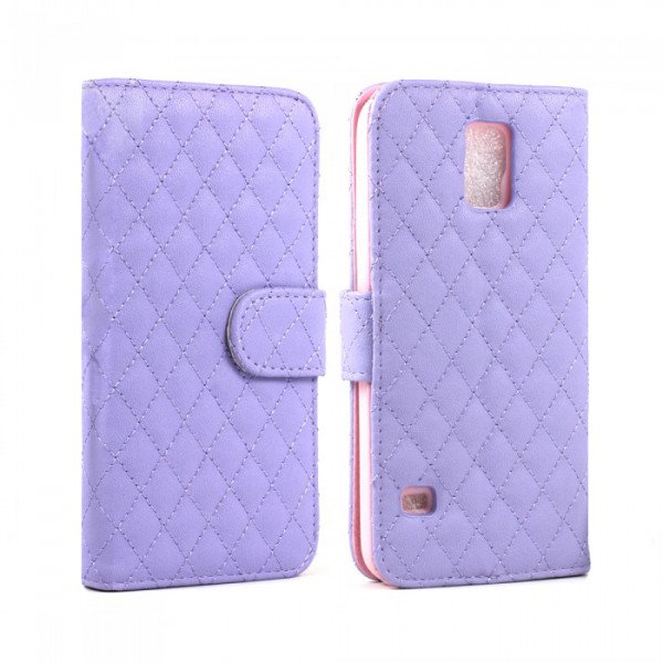Wholesale Samsung Galaxy S5 Quilted Flip Leather Wallet Case w Stand (Purple)